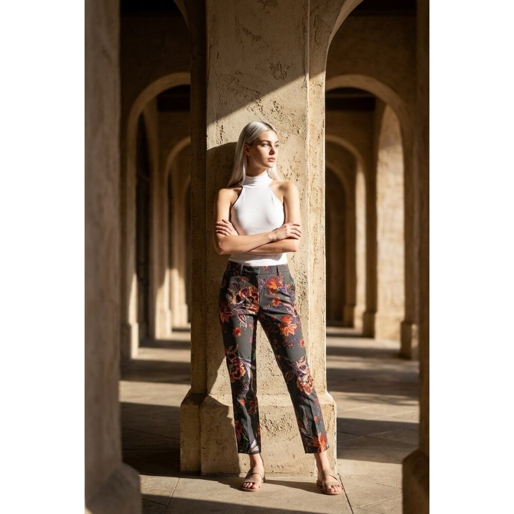 Seductive Anni Stretch Pants Floral Cropped Straight Leg Pants